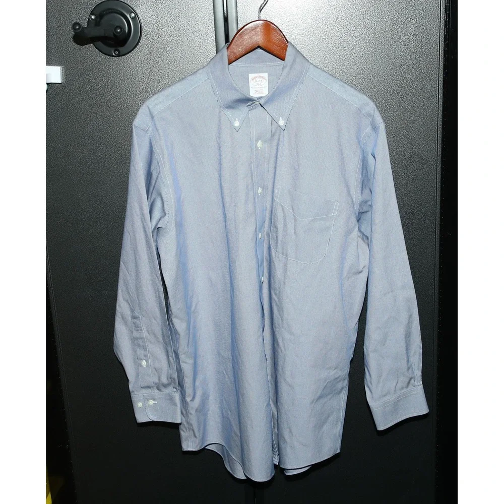 Brooks Brothers 346 Mens Shirt 16 2/3 Blue Check, Button Down, Non-Iron, Regular